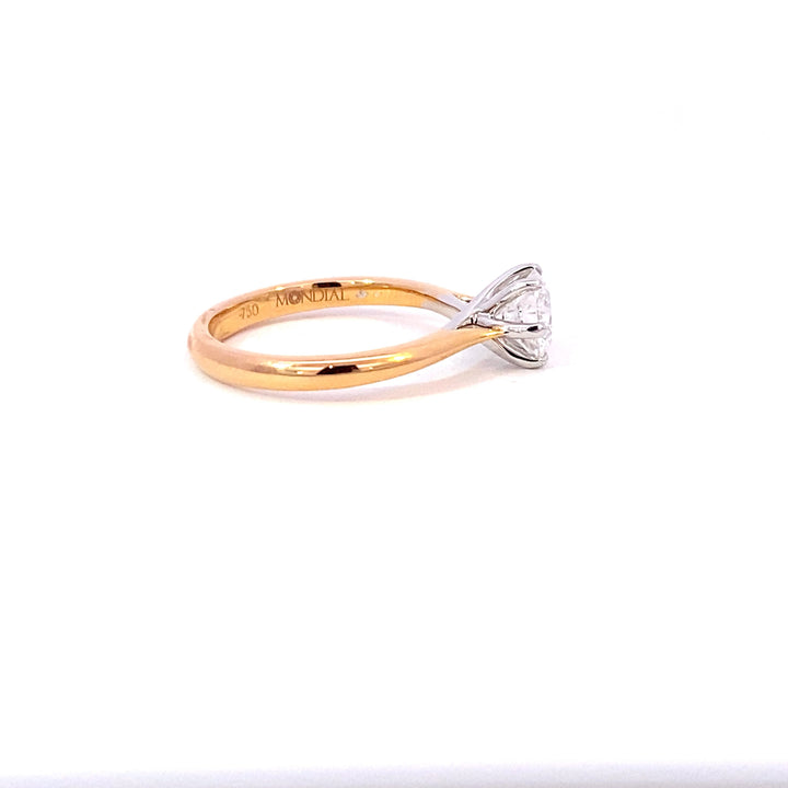 Round brilliant cut diamond solitaire ring on rose gold band