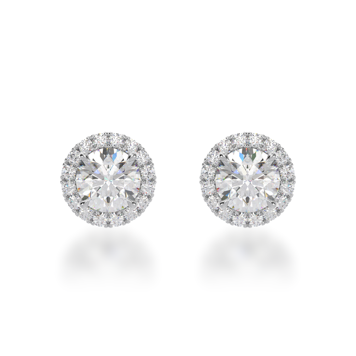 Round brilliant cut diamond halo studs view from front