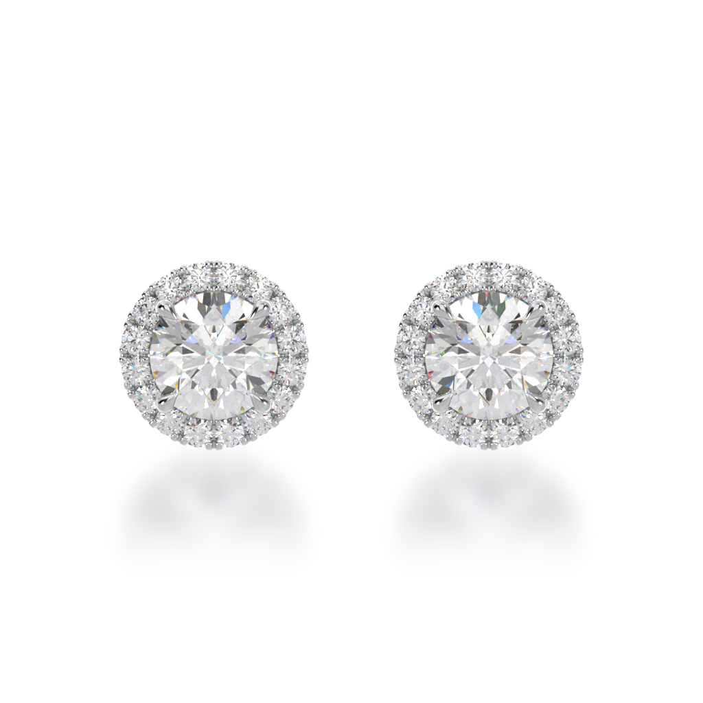 Round brilliant cut diamond halo studs view from front