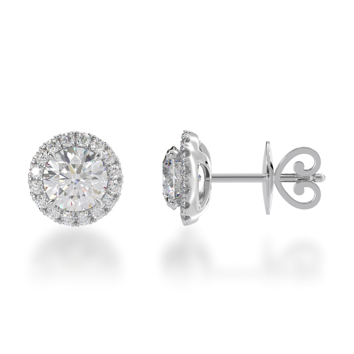 Round brilliant cut diamond halo studs view from side 