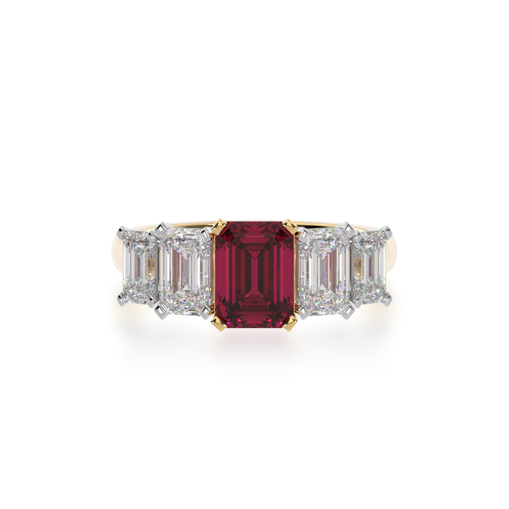 Five stone emerald cut ruby and diamond ring from to[