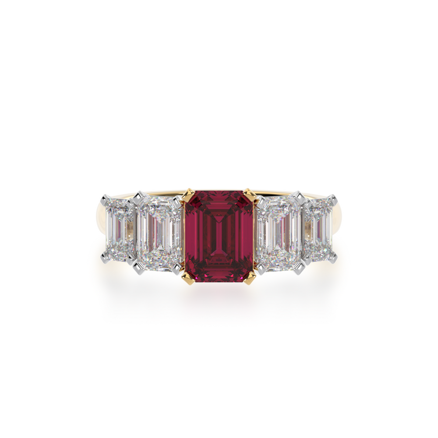 Five stone emerald cut ruby and diamond ring from to[