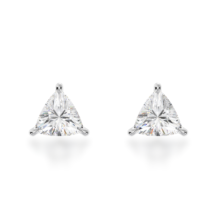 Claw set trilliant cut diamond stud earrings view from front