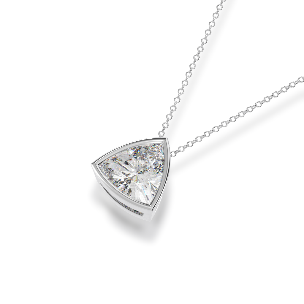 Trilliant cut diamond bezel set pendant view from top