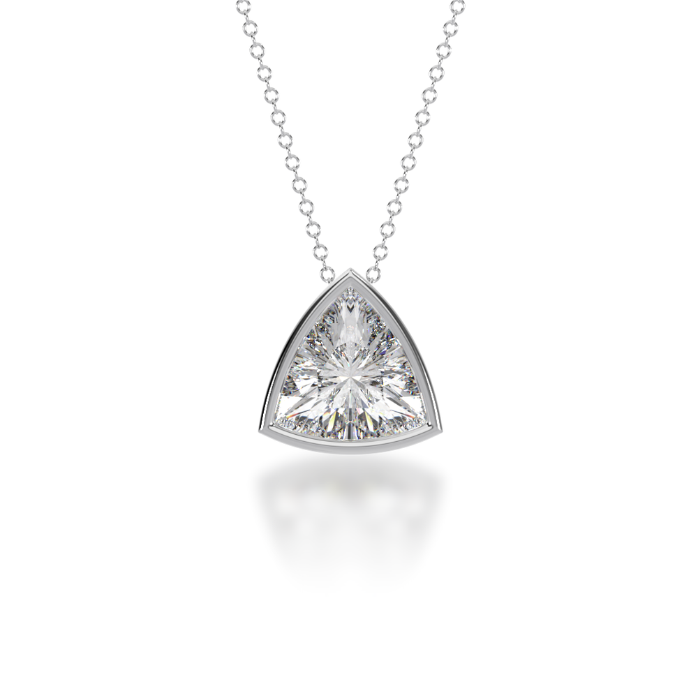 Trilliant cut diamond bezel set pendant view from front