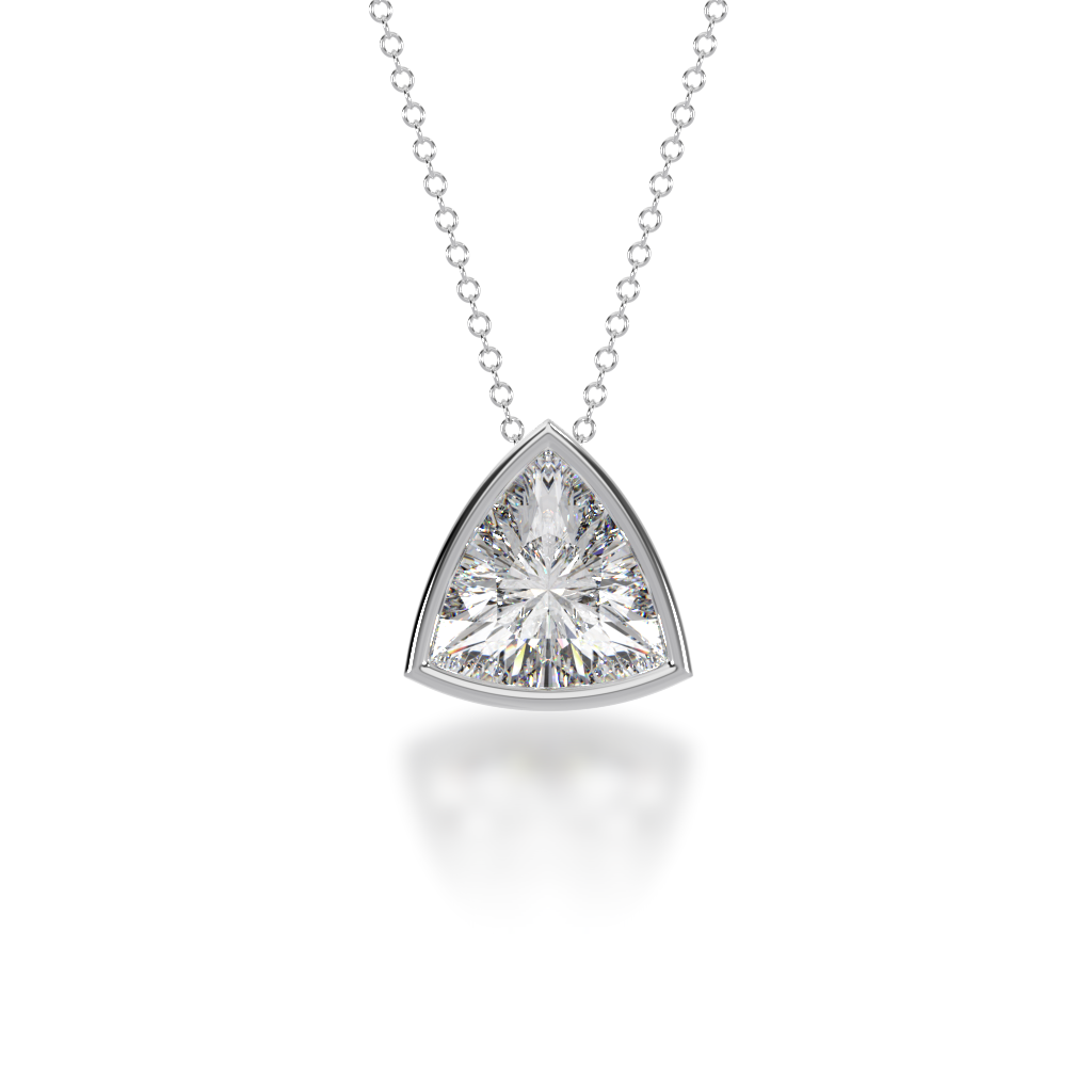 Trilliant cut diamond bezel set pendant view from front