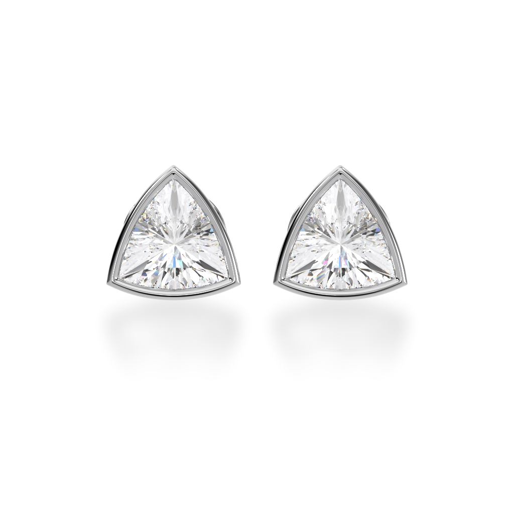 Bezel set trilliant cut diamond stud earrings view from front