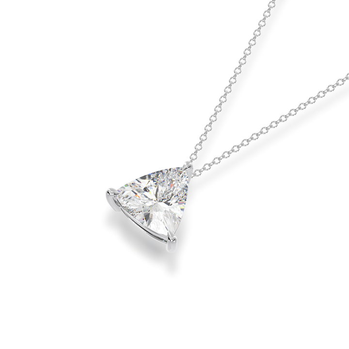 Trilliant cut diamond claw set pendant view from top