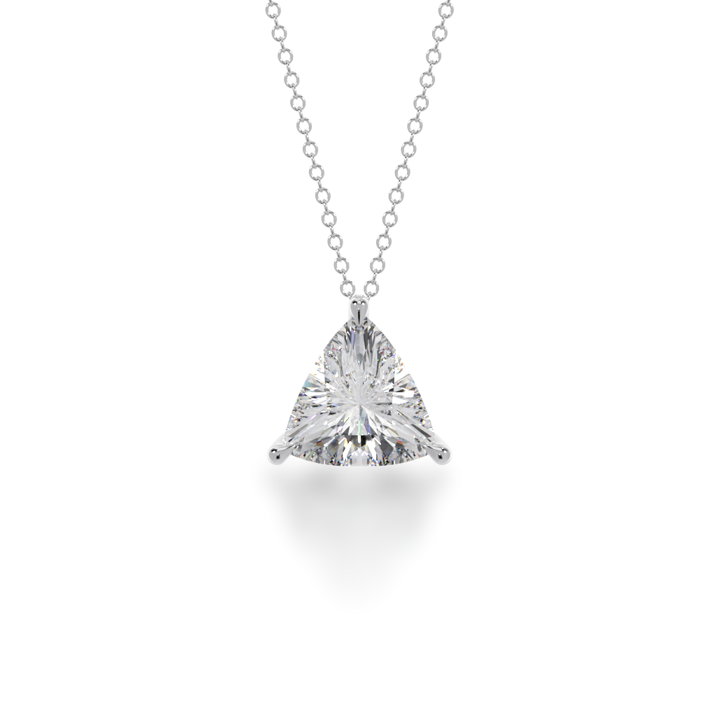 Trilliant cut diamond claw set pendant view from front