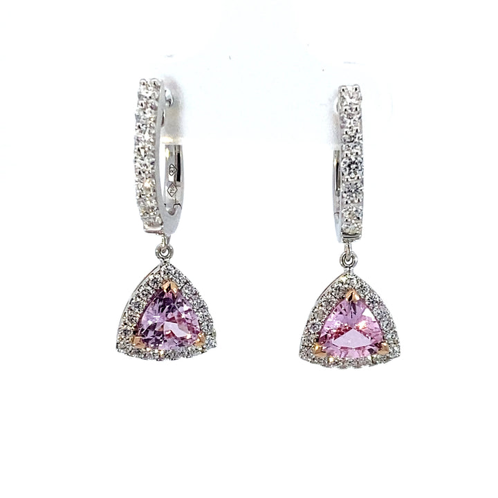 Trilliant cut sapphire diamond drop earrings