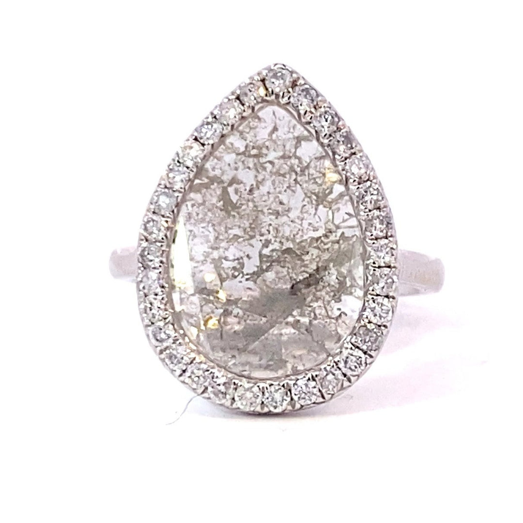 Slice diamond diamond halo ring on white gold band
