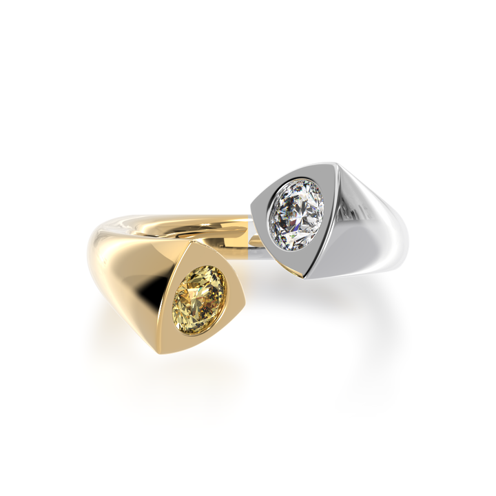 Devotion design round brilliant cut yellow sapphire and diamond ring in yellow and white gold view from top