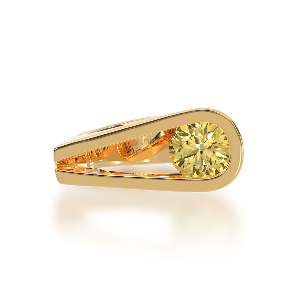Retro design round brilliant cut yellow sapphire ring in yellow gold