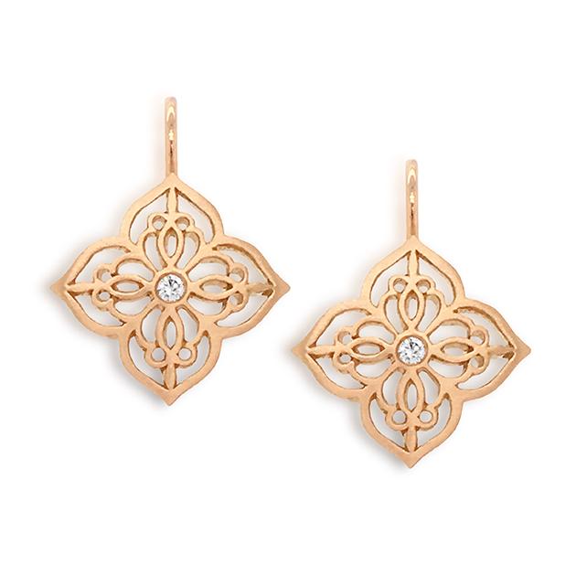 Valencia design diamond earrings rose gold view from front