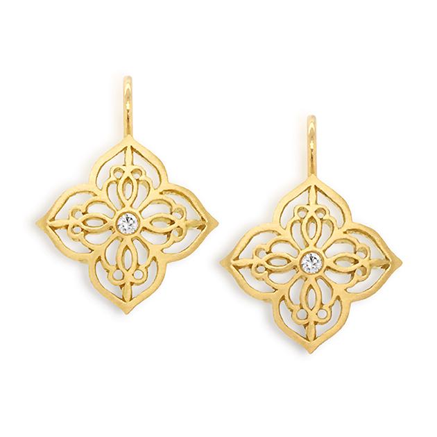 Valencia design diamond earrings yellow gold view from front