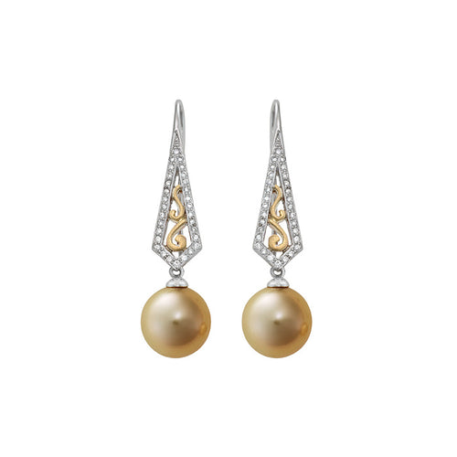 Willow Design Pearl & Diamond Earrings