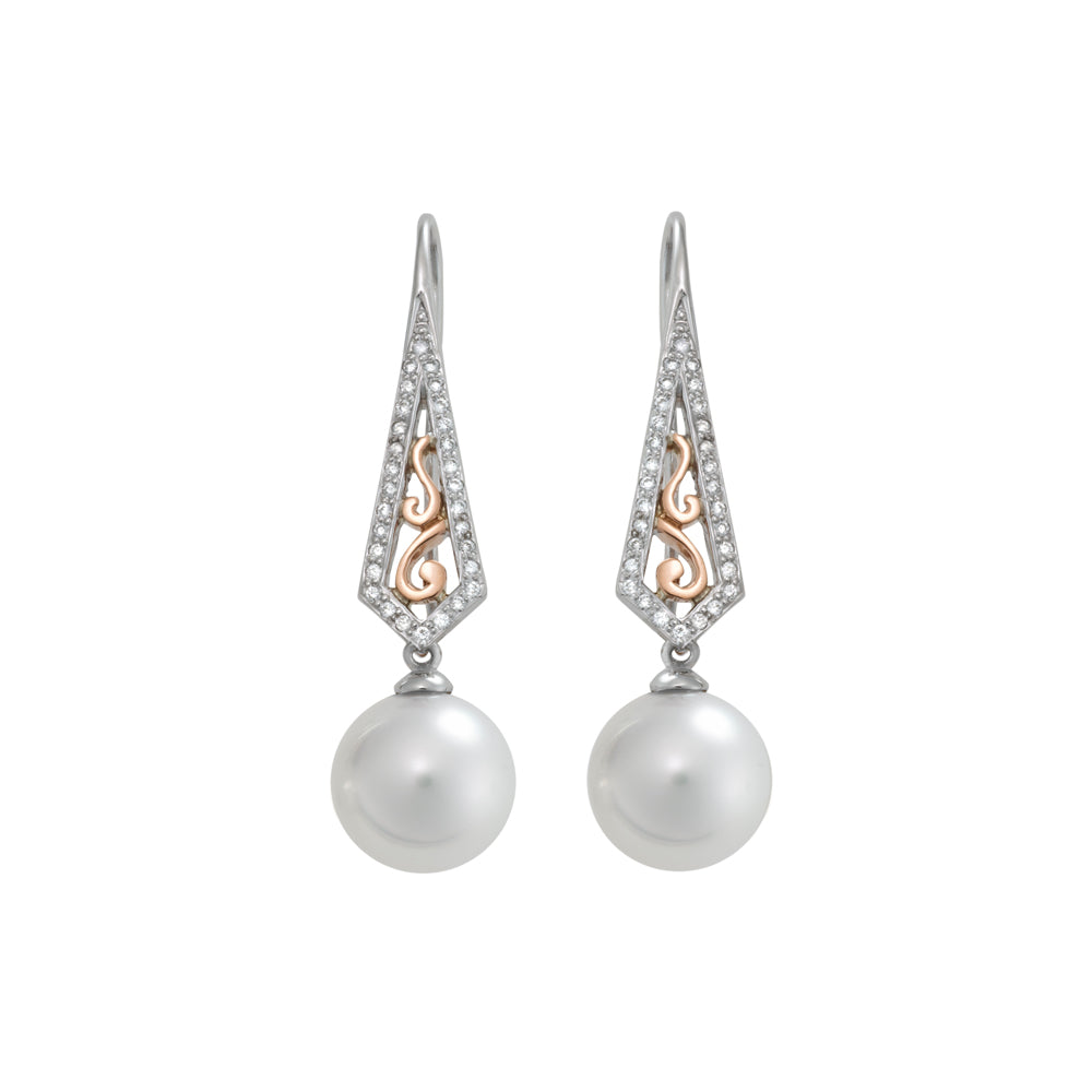 Willow Design Pearl & Diamond Earrings