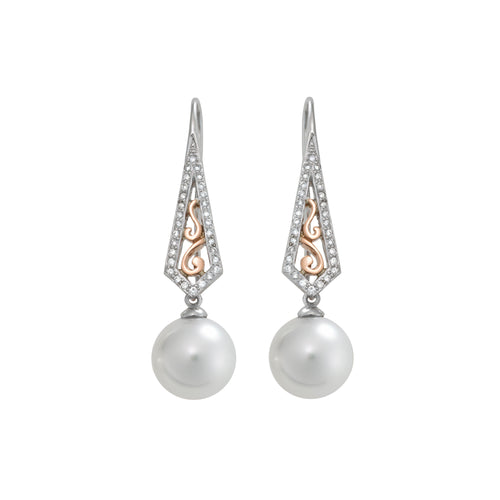 Willow Design Pearl & Diamond Earrings