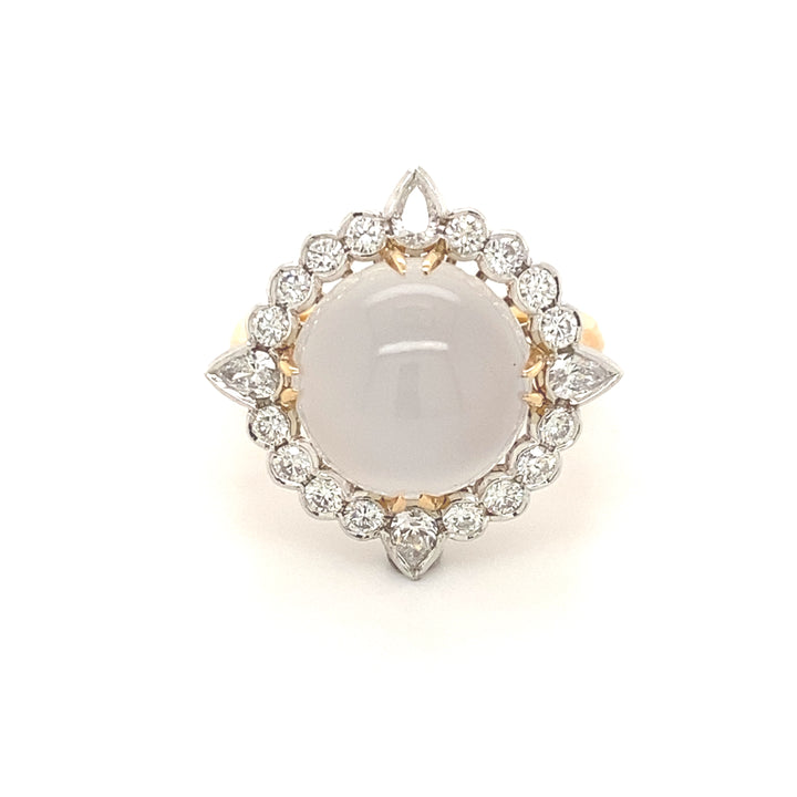 Moonstone and diamond ring on rose gold band