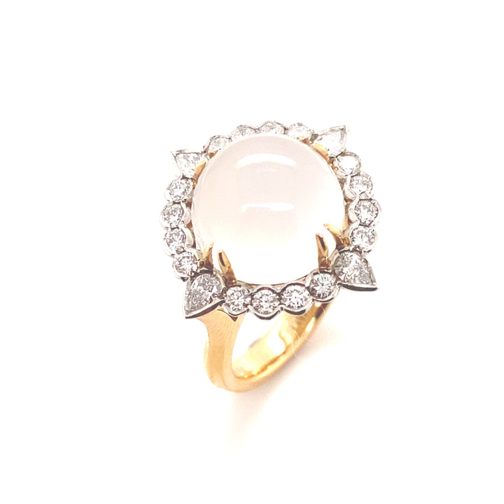 Moonstone and diamond ring on rose gold band