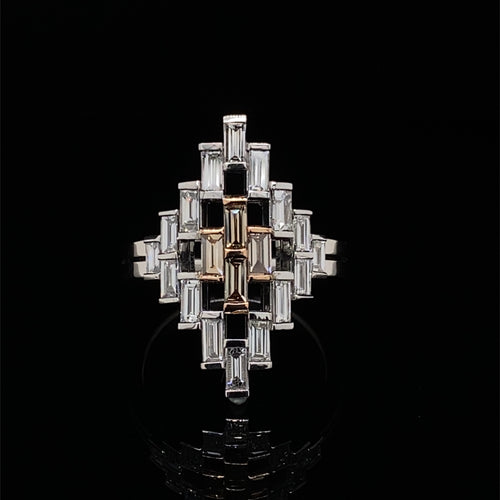 Manhattan design champagne and diamond ring on white gold band