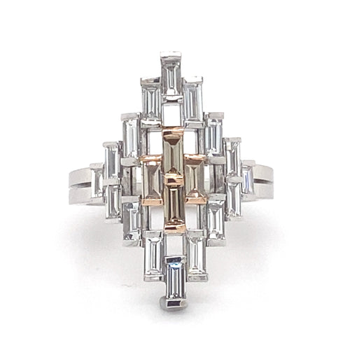 Manhattan design champagne and diamond ring on white gold band