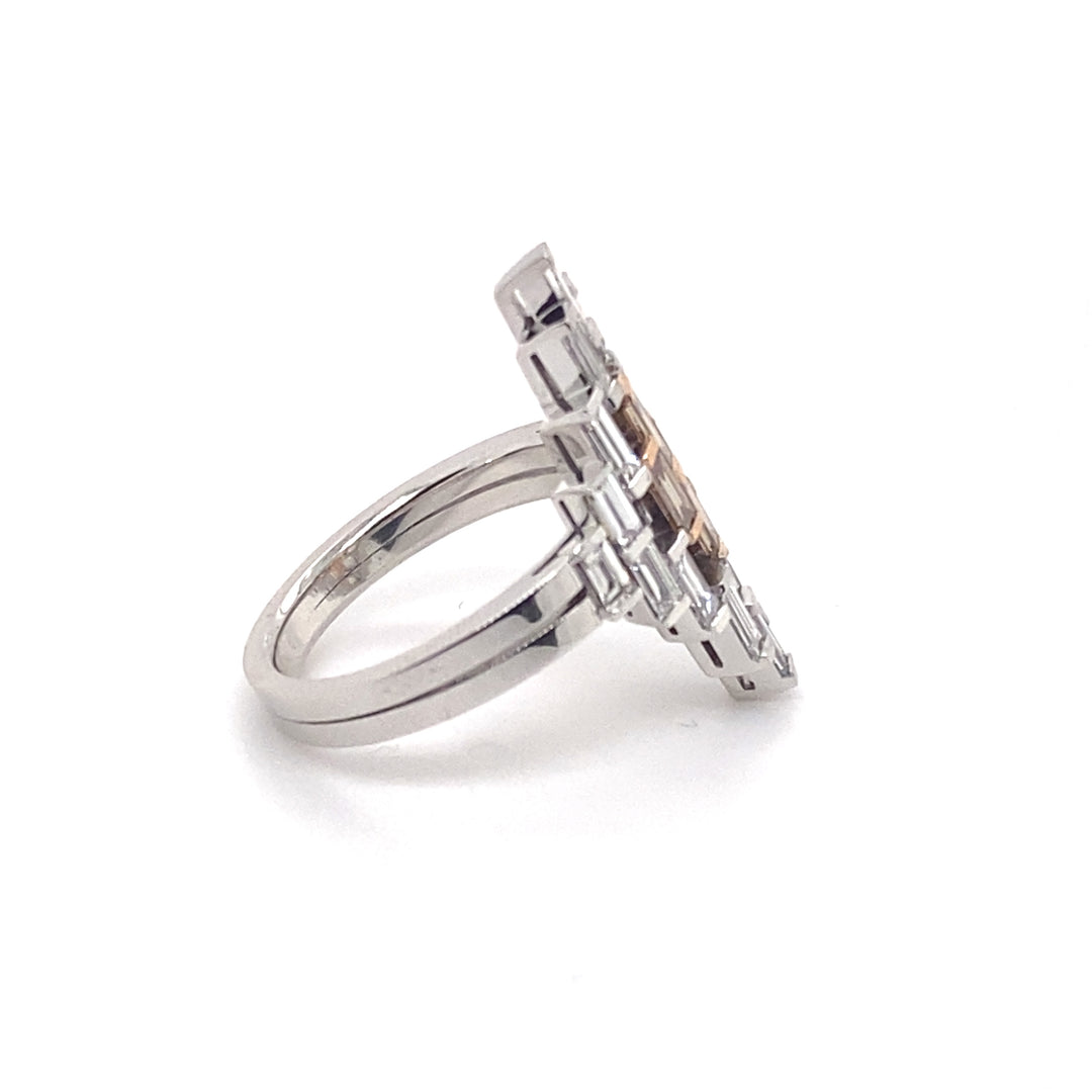 Manhattan design champagne and diamond ring on white gold band