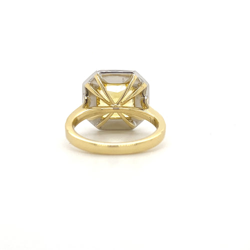 Square cut yellow sapphire diamond halo ring with diamond set band