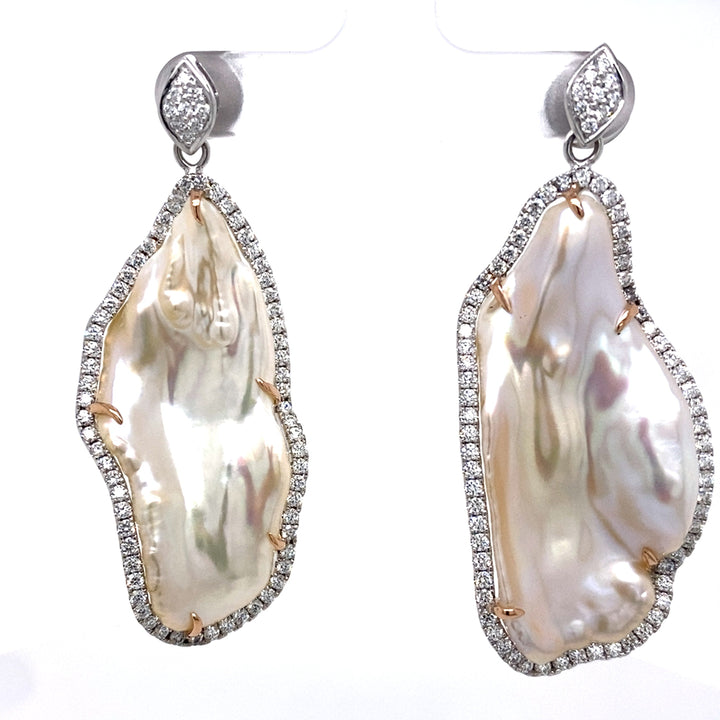 Fresh water pearl and diamond earrings front view