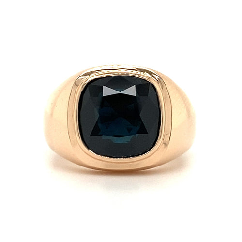 The Mondial by Nadia 4.18 Carat cushion cut black Sapphire 18ct rose gold signet Men's ring.