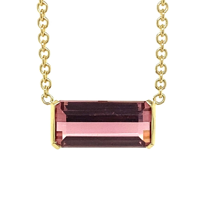 Pink tourmaline pendant view from front 