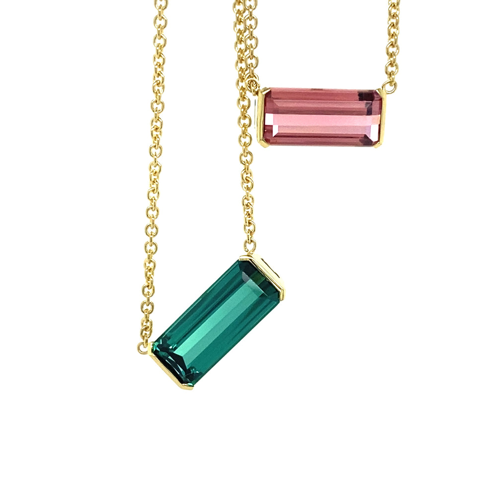 Pink tourmaline pendant with green tourmaline
