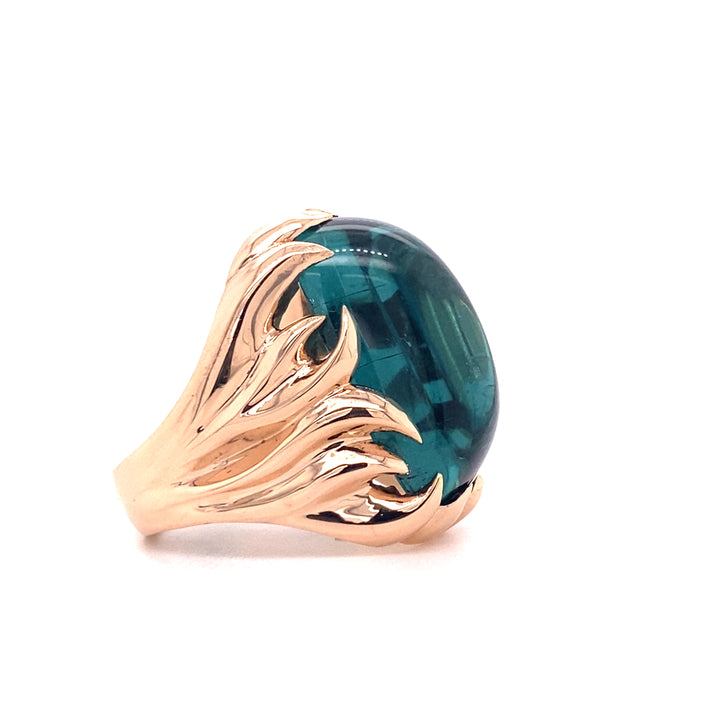 'Maria' design cabochon indicolite tourmaline ring on rose gold band