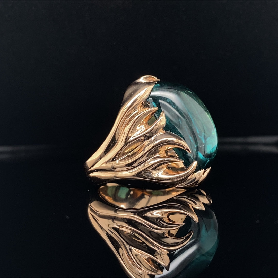 'Maria' design cabochon indicolite tourmaline ring on rose gold band