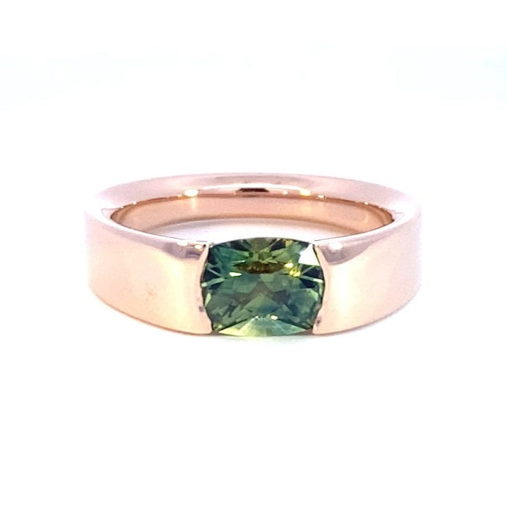 Australian green parti sapphire ring view from top