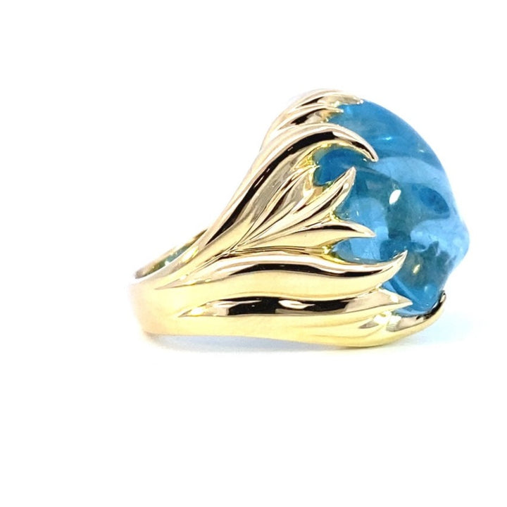 'Maria' design cabochon aquamarine ring on yellow gold band