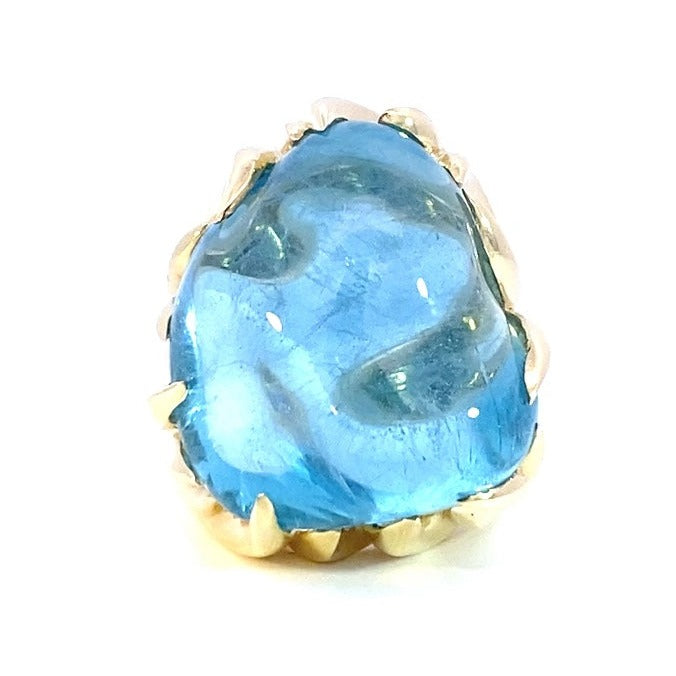 'Maria' design cabochon aquamarine ring on yellow gold band