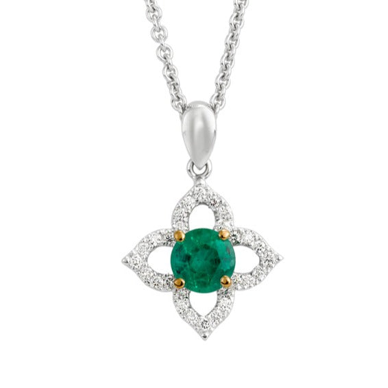 Round brilliant cut emerald with diamond halo