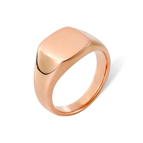 Mens Signet Ring in rose gold on a white background.