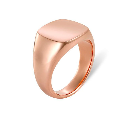 Rose Gold Large Cushion Signet Men's Ring from side angle.