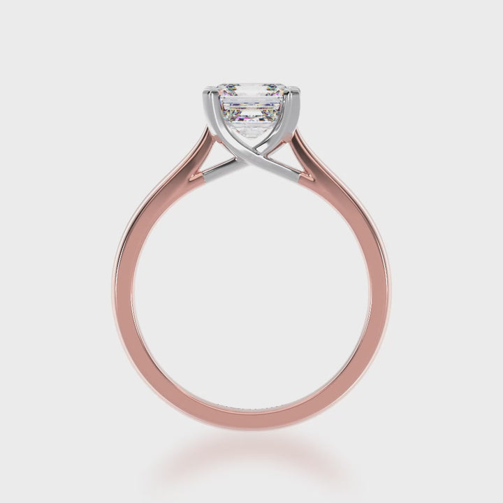 Asscher cut diamond Solitaire in rose and white gold 3d view