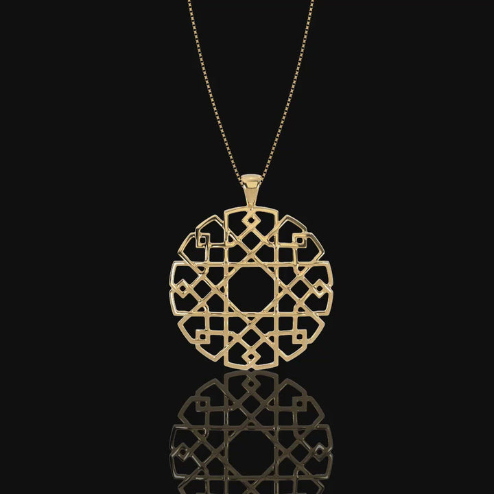 'Mandala' design large geometric collection pendant yellow gold video 