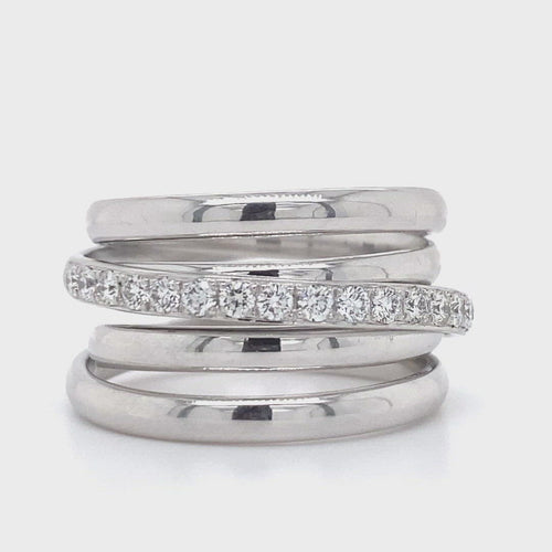 Multiband diamond ring in white gold