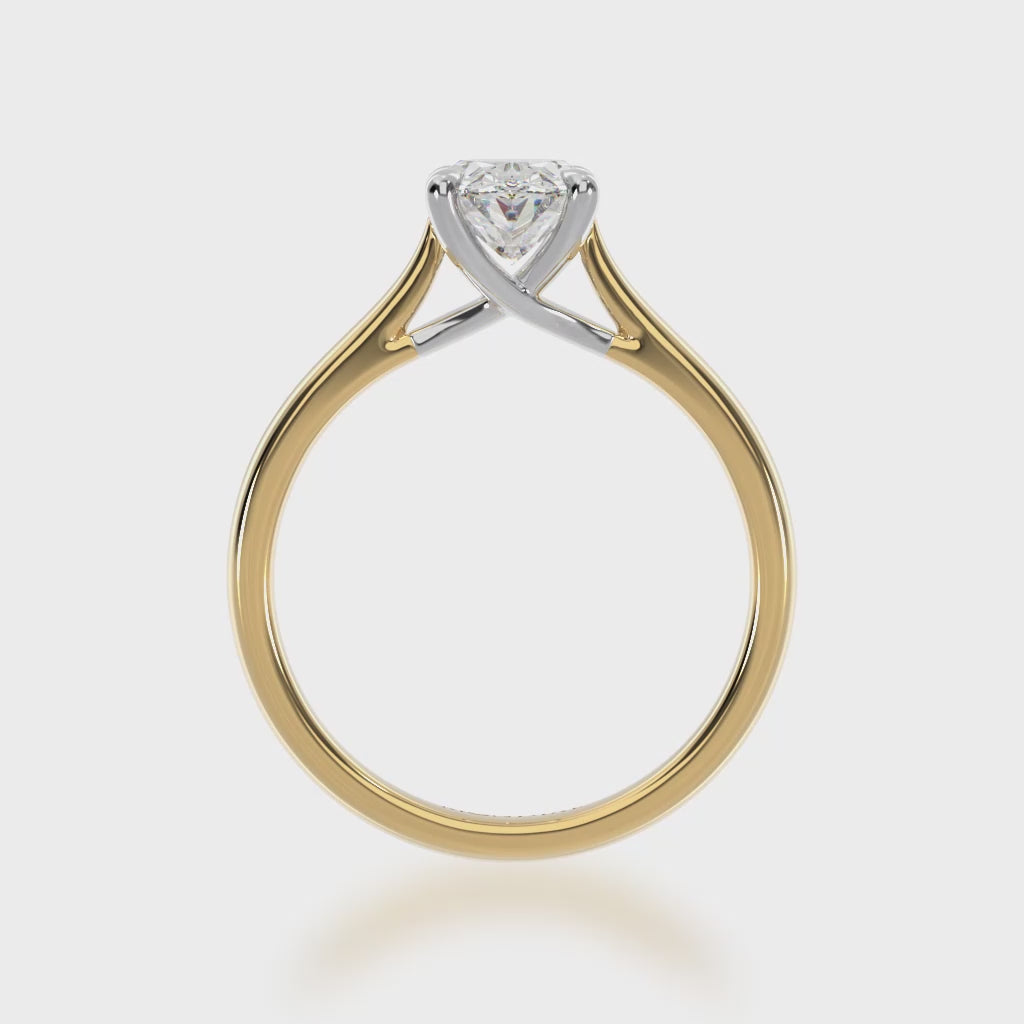 Oval cut diamond solitaire in yellow and white gold 3d view