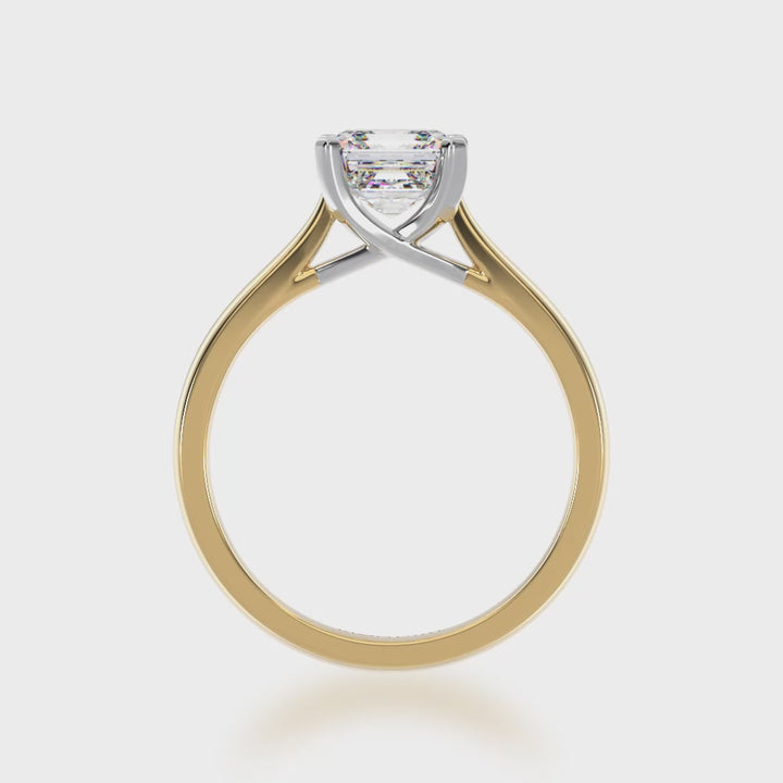 Asscher cut diamond Solitaire in yellow and white gold 3d view