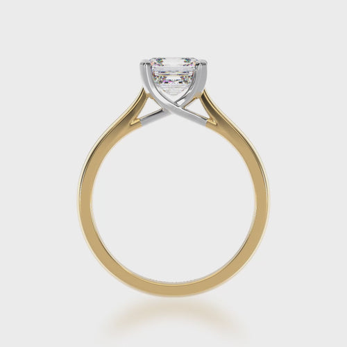 Asscher cut diamond Solitaire in yellow and white gold 3d view