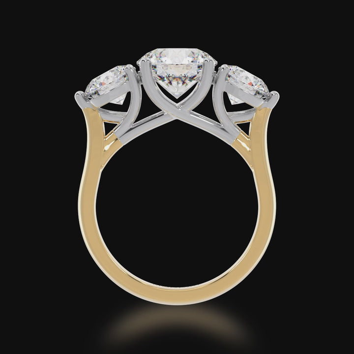3D view Trilogy 3 Stone Engagement Ring in Yellow Gold