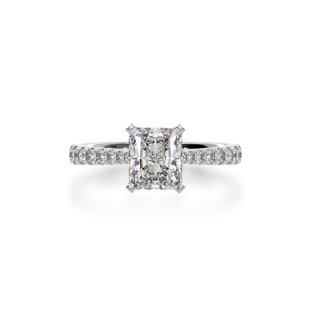 Radiant cut diamond solitaire ring with diamond set band view from top