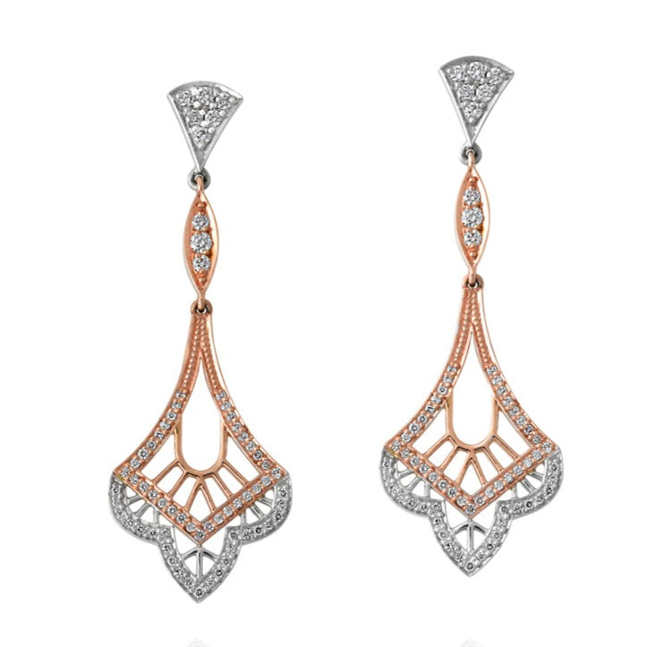Diamond art nouveau chandelier earrings view from front