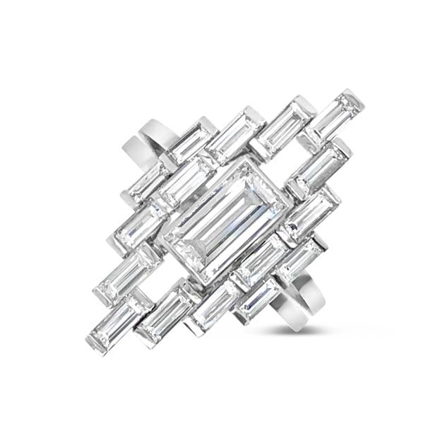 Manhattan design baguette cut diamond ring on white gold band